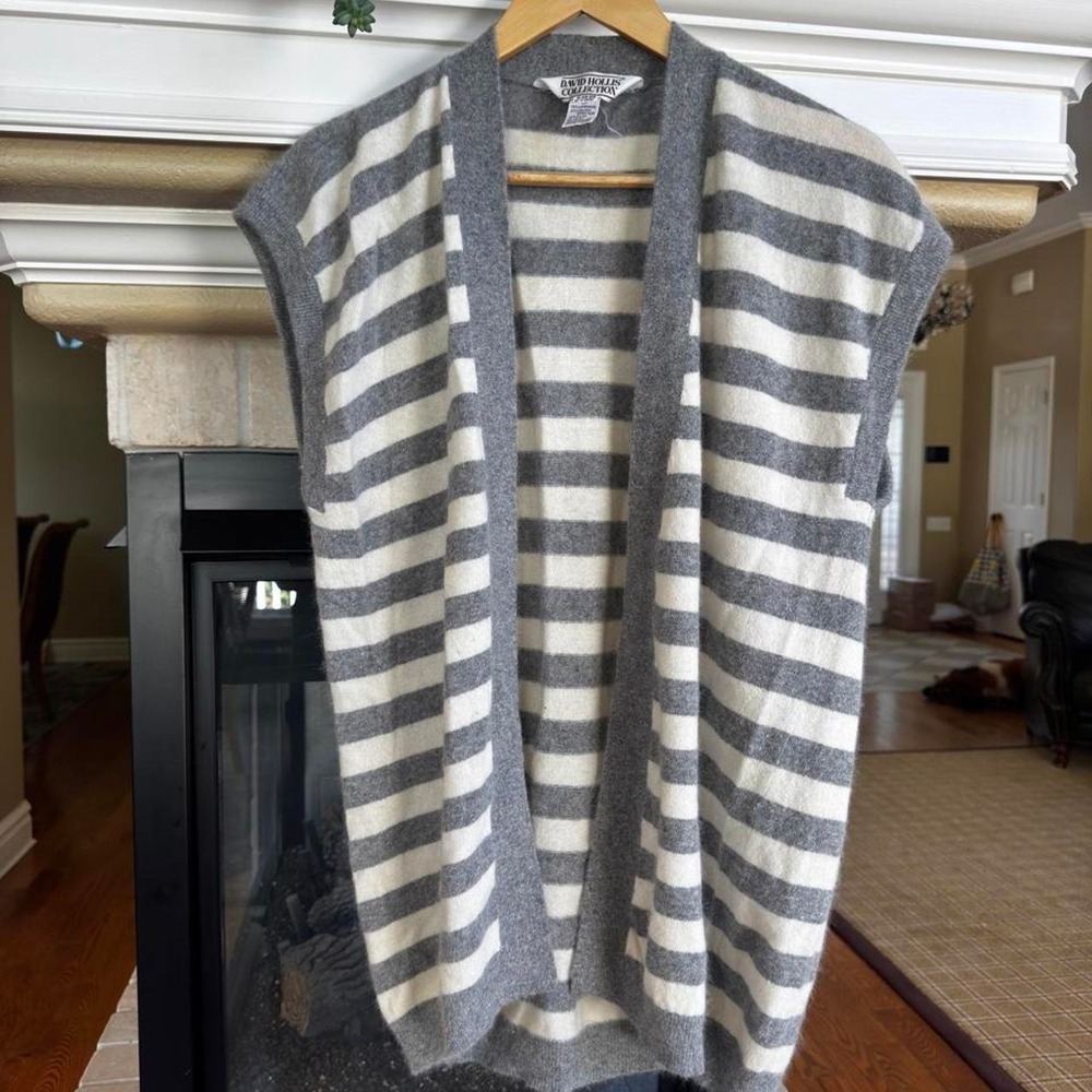 90s David Hollis wool and angora sleeveless cardigan striped sweater academia